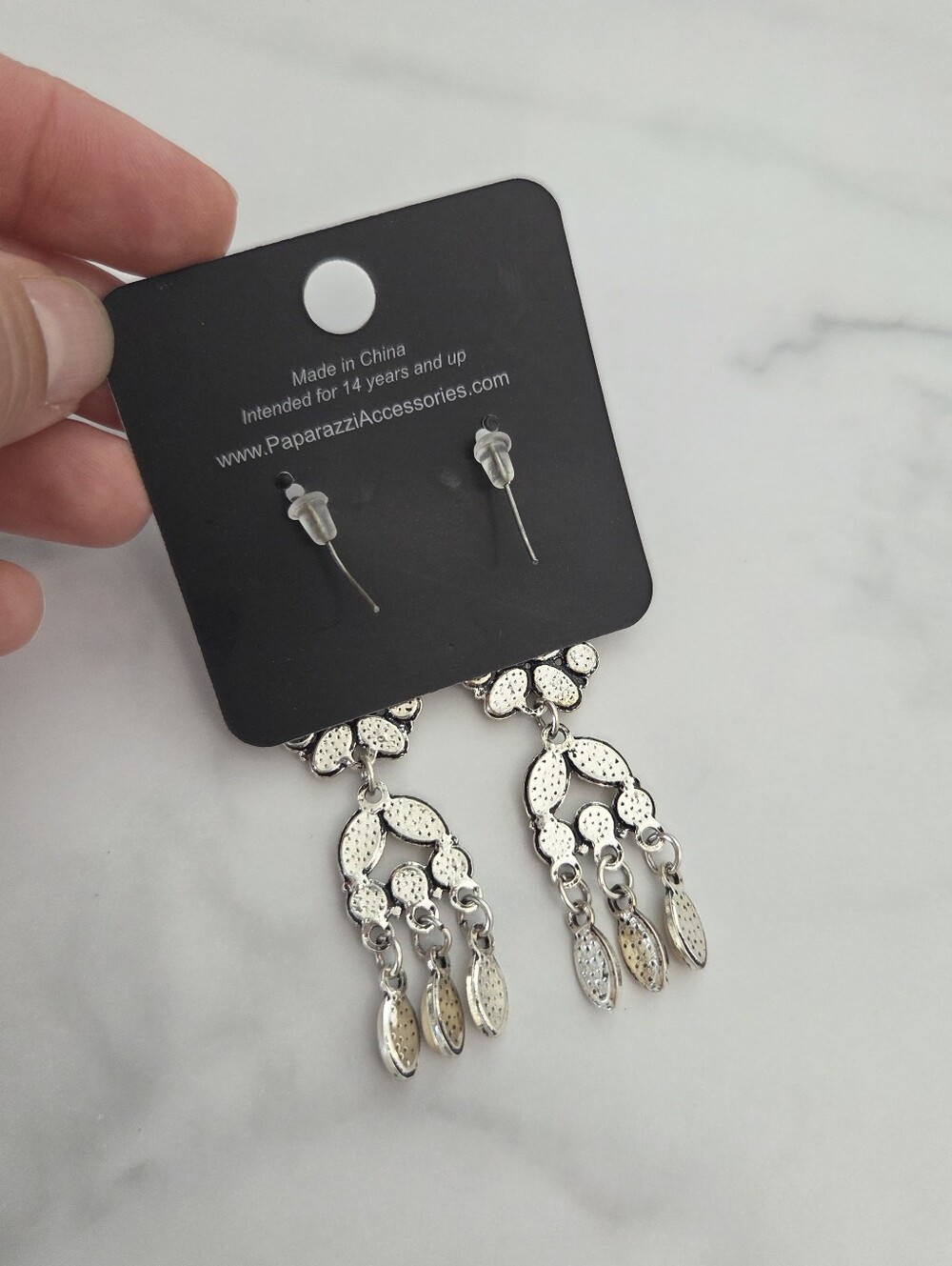 Paparazzi White Stone Chandelier Statement Earrings Silver Tone Boho - Picture 3 of 12